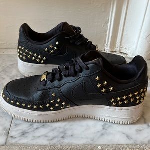 Nike Air Force 1s Gold Star Studded Black Leather Sneaker